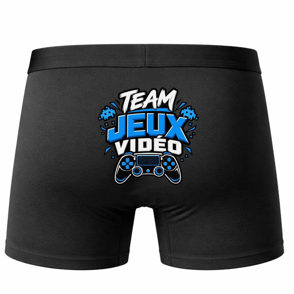 Boxer Homme Team Jeux vidéo | modèle 1 | Caleçon Coton Noir Motif au Dos Coutures Plates S à 5XL | Idée Cadeau Gamer Fête des Pères Noël
