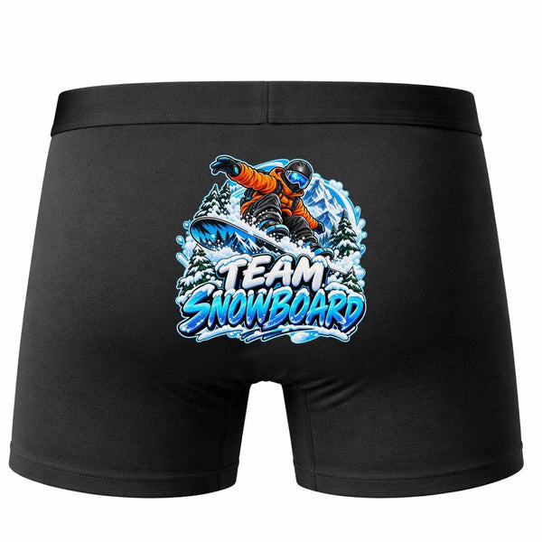 Boxer Homme Team Snowboard | Caleçon Coton Noir Motif au Dos Coutures Plates S à 5XL | Idée Cadeau Snowboardeur Fête des Pères Noël