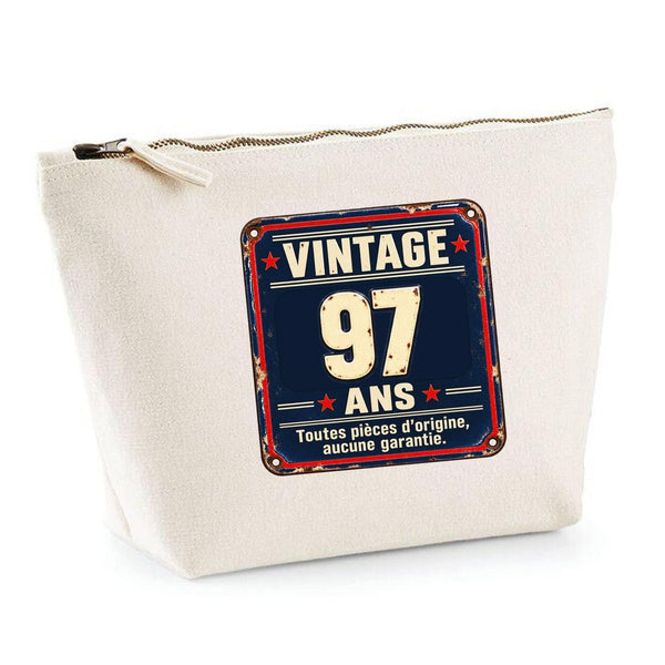Trousse Beige Vintage 97 Ans, Toutes Pièces d'origine | Trousse de Toilette Coton 3 L Zip Métal Fond Plat | Maquillage École Câbles | Idée Cadeau Rentrée Noël