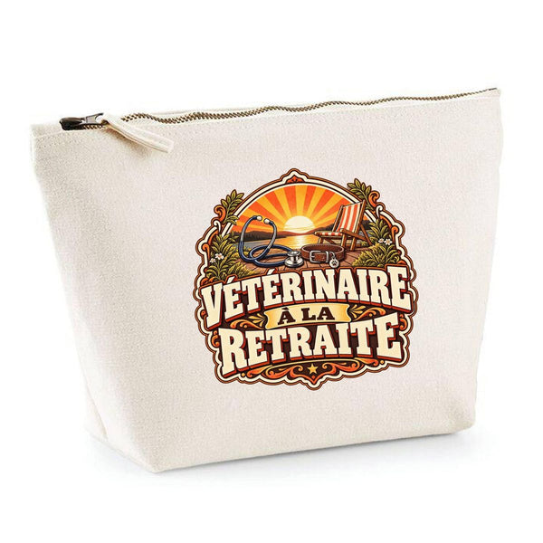 Trousse Beige Vétérinaire à la Retraite | Trousse de Toilette Coton 3 L Zip Métal Fond Plat | Maquillage École Câbles | Idée Cadeau Rentrée Noël