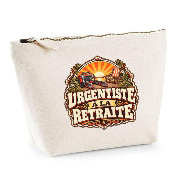 Trousse Beige Urgentiste à la Retraite | Trousse de Toilette Coton 3 L Zip Métal Fond Plat | Maquillage École Câbles | Idée Cadeau Rentrée Noël