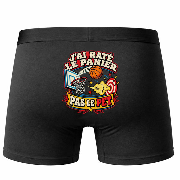 Boxer Homme J'Ai Raté Le Panier, Pas Le Pet | Caleçon Coton Noir Motif au Dos Coutures Plates S à 5XL | Idée Cadeau Basketteur Fête des Pères Noël