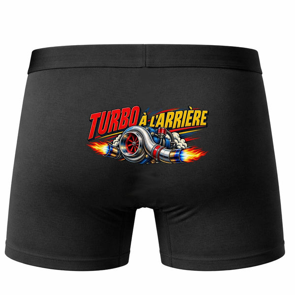 Boxer Homme Turbo à l'Arrière | Caleçon Coton Noir Motif au Dos Coutures Plates S à 5XL | Idée Cadeau Mécanicien Fête des Pères Noël
