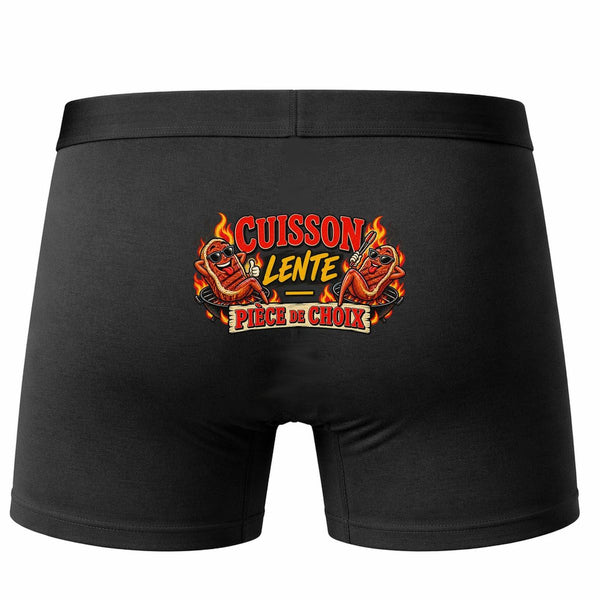 Boxer Homme Cuisson Lente, Pièce de Choix | Caleçon Coton Noir Motif au Dos Coutures Plates S à 5XL | Idée Cadeau Fête des Pères Noël