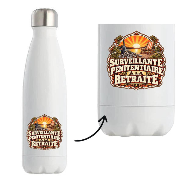 Gourde Isotherme Surveillante Pénitentiaire à la Retraite | Bouteille Inox Double Paroi 500 ml Froid 24 h Chaud 12 h | Sport Bureau Randonnée Vélo | Idée Cadeau Noël Départ