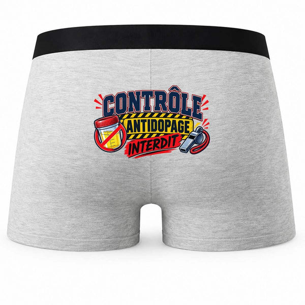 Boxer Homme Contrôle Antidopage Interdit | Caleçon Coton Gris Motif au Dos Coutures Plates S à 5XL | Idée Cadeau Sportif Fête des Pères Noël