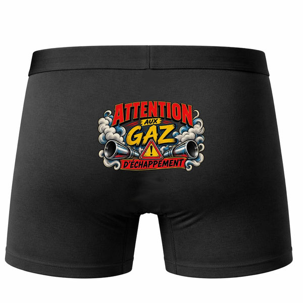 Boxer Homme Attention au Pot d'Échappement | Caleçon Coton Noir Motif au Dos Coutures Plates S à 5XL | Idée Cadeau Mécanicien Fête des Pères Noël