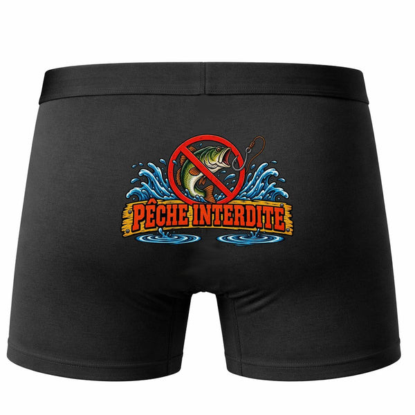 Boxer Homme Pêche Interdite | Caleçon Coton Noir Motif au Dos Coutures Plates S à 5XL | Idée Cadeau Fête des Pères Noël