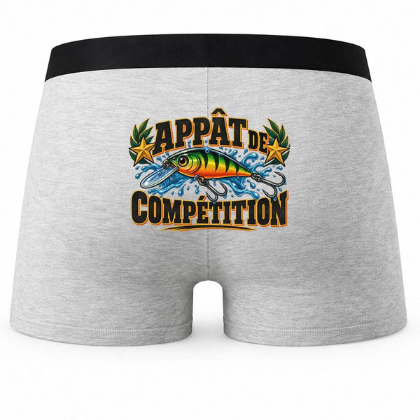 Boxer Homme Appât de Compétition | Caleçon Coton Gris Motif au Dos Coutures Plates S à 5XL | Idée Cadeau Fête des Pères Noël