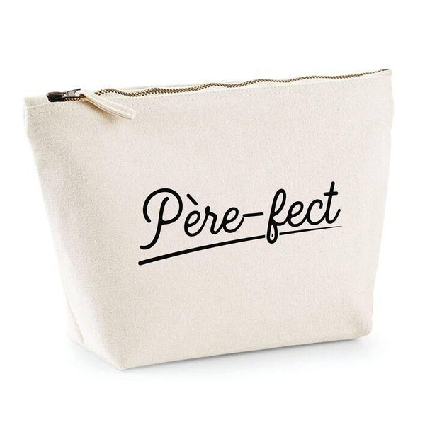 Père-fect Trousse Beige | Trousse de Toilette Coton 3 L Zip Métal Fond Plat | Maquillage École Câbles | Idée Cadeau Papa Rentrée Noël