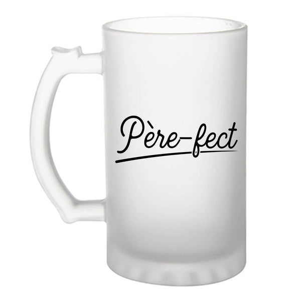 Père-fect Verre à Bière | Chope Givrée Verre Trempé 470 ml à Anse Recto Verso | Apéro Bar Bistrot Match | Idée Cadeau Papa Fête des Pères Noël
