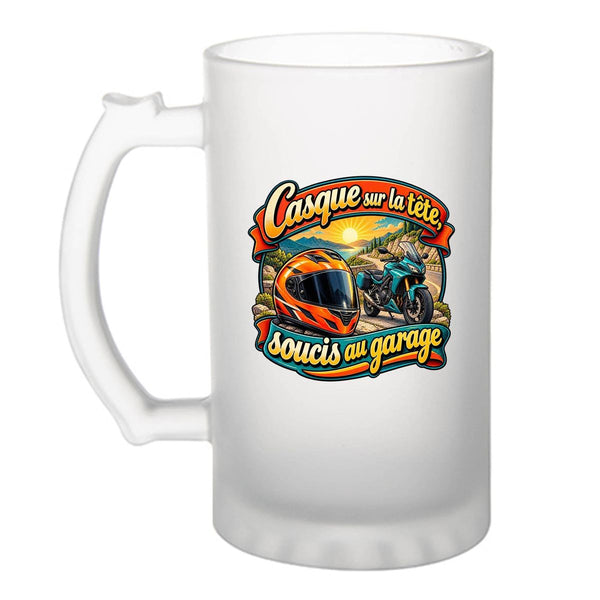 Verre à Bière Moto Humour – 6 Phrases Drôles au Choix | Chope Givrée Verre Trempé 470 ml à Anse Recto Verso | Apéro Bar Bistrot Match | Idée Cadeau Motard Motarde Fête des Pères Noël