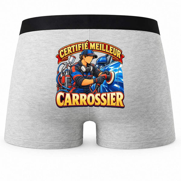Boxer Homme Certifié Meilleur Carrossier | modèle 1 | Caleçon Coton Gris Motif au Dos Coutures Plates S à 5XL | Idée Cadeau Fête des Pères Noël