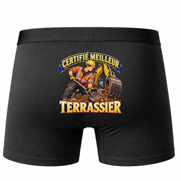 Boxer Homme Certifié Meilleur terrassier | Caleçon Coton Noir Motif au Dos Coutures Plates S à 5XL | Idée Cadeau Artisan Bâtiment Fête des Pères Noël
