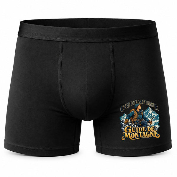 Boxer Homme Certifié Meilleur Guide de Montagne | Caleçon Coton Noir Motif Devant Coutures Plates S à 5XL | Idée Cadeau Fête des Pères Noël