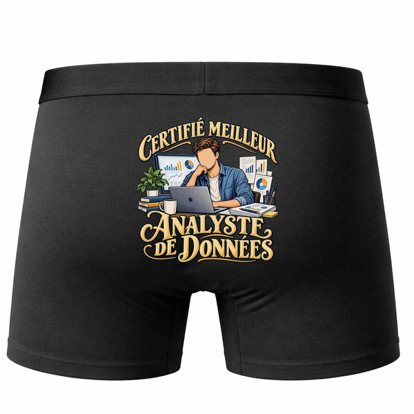 Boxer Homme Certifié Meilleur analyste de données | Caleçon Coton Noir Motif au Dos Coutures Plates S à 5XL | Idée Cadeau Informaticien Fête des Pères Noël