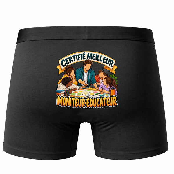 Boxer Homme Certifié Meilleur Moniteur éducateur | Caleçon Coton Noir Motif au Dos Coutures Plates S à 5XL | Idée Cadeau Fête des Pères Noël