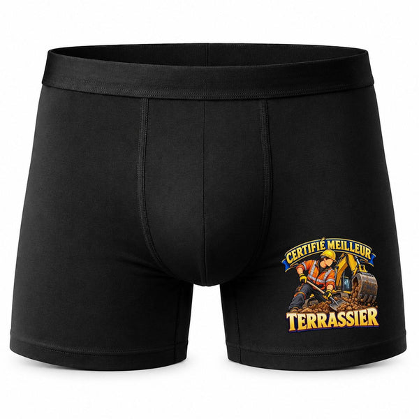 Boxer Homme Certifié Meilleur terrassier | Caleçon Coton Noir Motif Devant Coutures Plates S à 5XL | Idée Cadeau Artisan Bâtiment Fête des Pères Noël