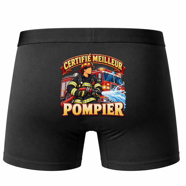 Boxer Homme Certifié Meilleur Pompier | modèle 1 | Caleçon Coton Noir Motif au Dos Coutures Plates S à 5XL | Idée Cadeau Fête des Pères Noël