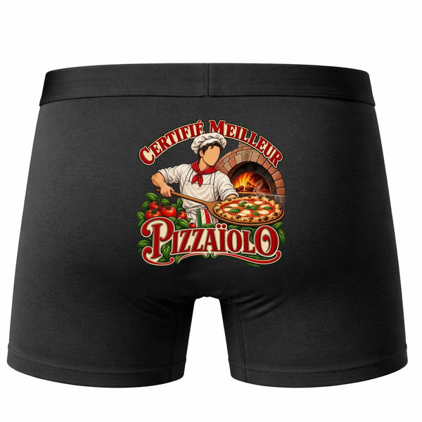 Boxer Homme Certifié Meilleur pizzaiolo | Caleçon Coton Noir Motif au Dos Coutures Plates S à 5XL | Idée Cadeau Fête des Pères Noël