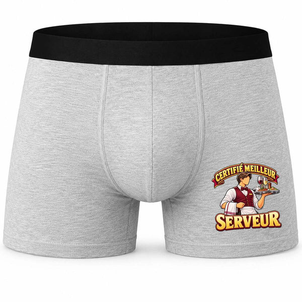 Boxer Homme Certifié Meilleur Serveur | Caleçon Coton Gris Motif Devant Coutures Plates S à 5XL | Idée Cadeau Fête des Pères Noël