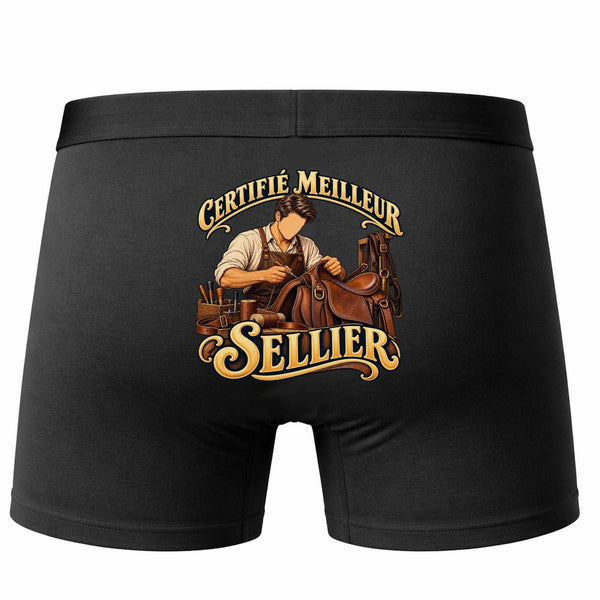 Boxer Homme Certifié Meilleur sellier | Caleçon Coton Noir Motif au Dos Coutures Plates S à 5XL | Idée Cadeau Artisan Fête des Pères Noël