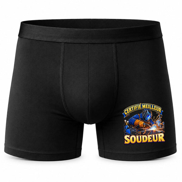Boxer Homme Certifié Meilleur Soudeur | Caleçon Coton Noir Motif Devant Coutures Plates S à 5XL | Idée Cadeau Artisan Fête des Pères Noël