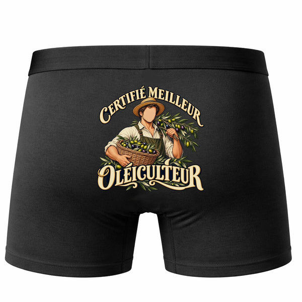 Boxer Homme Certifié Meilleur oléiculteur | Caleçon Coton Noir Motif au Dos Coutures Plates S à 5XL | Idée Cadeau Agriculteur Fête des Pères Noël