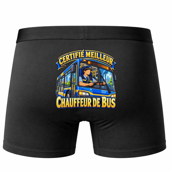 Boxer Homme Certifié Meilleur Chauffeur de Bus | modèle 2 | Caleçon Coton Noir Motif au Dos Coutures Plates S à 5XL | Idée Cadeau Fête des Pères Noël