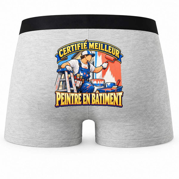 Boxer Homme Certifié Meilleur Peintre en bâtiment | Caleçon Coton Gris Motif au Dos Coutures Plates S à 5XL | Idée Cadeau Artisan Fête des Pères Noël