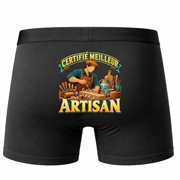 Boxer Homme Certifié Meilleur Artisan | Caleçon Coton Noir Motif au Dos Coutures Plates S à 5XL | Idée Cadeau Fête des Pères Noël