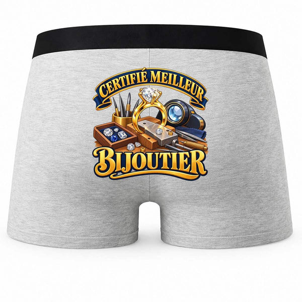 Boxer Homme Certifié Meilleur bijoutier | modèle 2 | Caleçon Coton Gris Motif au Dos Coutures Plates S à 5XL | Idée Cadeau Artisan Fête des Pères Noël