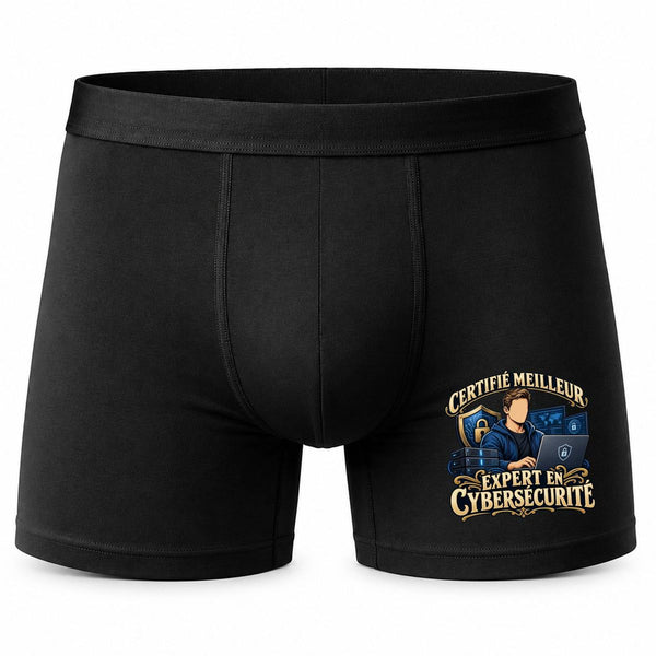 Boxer Homme Certifié Meilleur Expert en cybersécurité | Caleçon Coton Noir Motif Devant Coutures Plates S à 5XL | Idée Cadeau Informaticien Fête des Pères Noël
