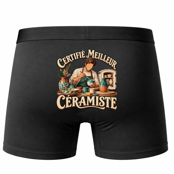 Boxer Homme Certifié Meilleur céramiste | Caleçon Coton Noir Motif au Dos Coutures Plates S à 5XL | Idée Cadeau Artisan Fête des Pères Noël