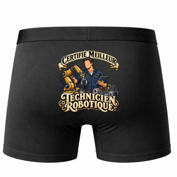 Boxer Homme Certifié Meilleur Technicien robotique | Caleçon Coton Noir Motif au Dos Coutures Plates S à 5XL | Idée Cadeau Fête des Pères Noël