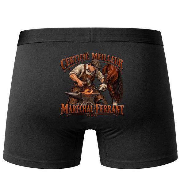 Boxer Homme Certifié Meilleur maréchal-ferrant | modèle 1 | Caleçon Coton Noir Motif au Dos Coutures Plates S à 5XL | Idée Cadeau Artisan Fête des Pères Noël