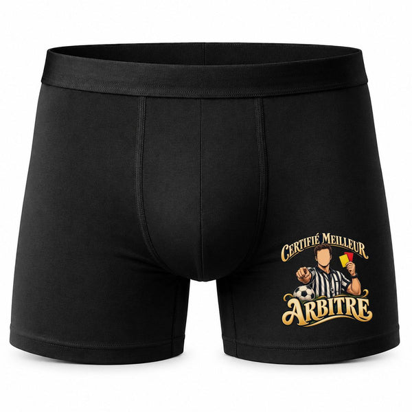 Boxer Homme Certifié Meilleur Arbitre | Caleçon Coton Noir Motif Devant Coutures Plates S à 5XL | Idée Cadeau Fête des Pères Noël