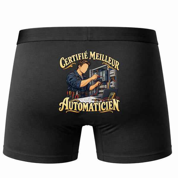 Boxer Homme Certifié Meilleur automaticien | Caleçon Coton Noir Motif au Dos Coutures Plates S à 5XL | Idée Cadeau Fête des Pères Noël