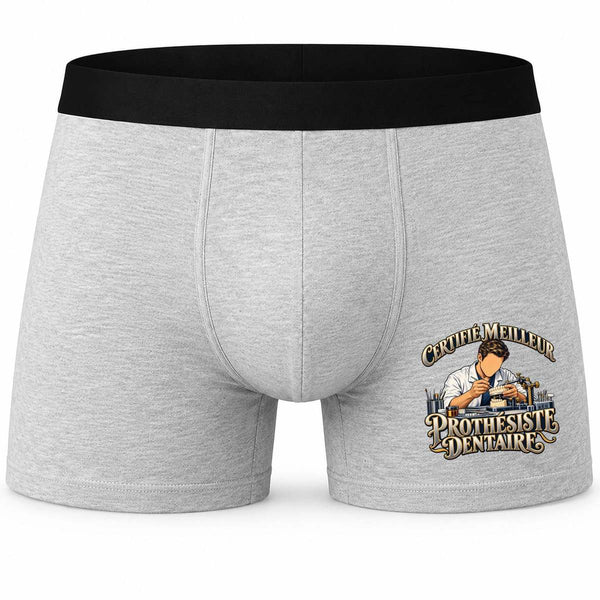 Boxer Homme Certifié Meilleur prothésiste Dentaire | Caleçon Coton Gris Motif Devant Coutures Plates S à 5XL | Idée Cadeau Fête des Pères Noël