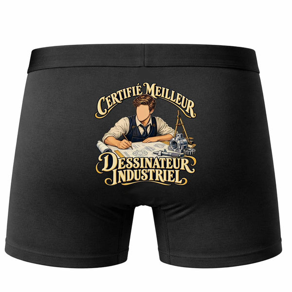 Boxer Homme Certifié Meilleur dessinateur Industriel | Caleçon Coton Noir Motif au Dos Coutures Plates S à 5XL | Idée Cadeau Fête des Pères Noël