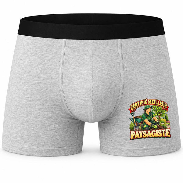 Boxer Homme Certifié Meilleur Paysagiste | Caleçon Coton Gris Motif Devant Coutures Plates S à 5XL | Idée Cadeau Fête des Pères Noël
