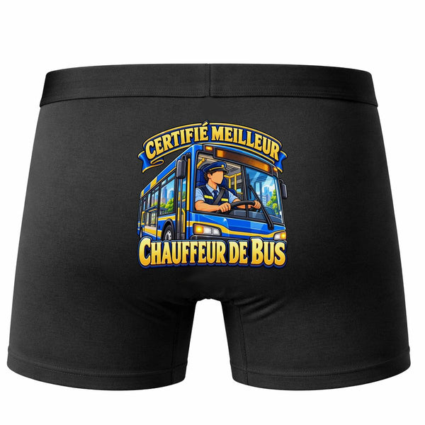 Boxer Homme Certifié Meilleur Chauffeur de Bus | modèle 1 | Caleçon Coton Noir Motif au Dos Coutures Plates S à 5XL | Idée Cadeau Fête des Pères Noël