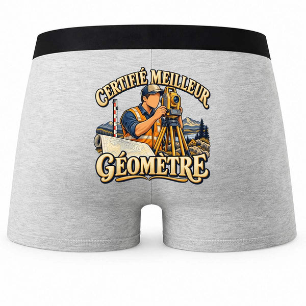 Boxer Homme Certifié Meilleur géomètre | Caleçon Coton Gris Motif au Dos Coutures Plates S à 5XL | Idée Cadeau Fête des Pères Noël