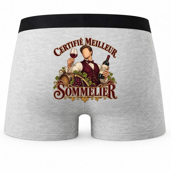 Boxer Homme Certifié Meilleur Sommelier | Caleçon Coton Gris Motif au Dos Coutures Plates S à 5XL | Idée Cadeau Fête des Pères Noël