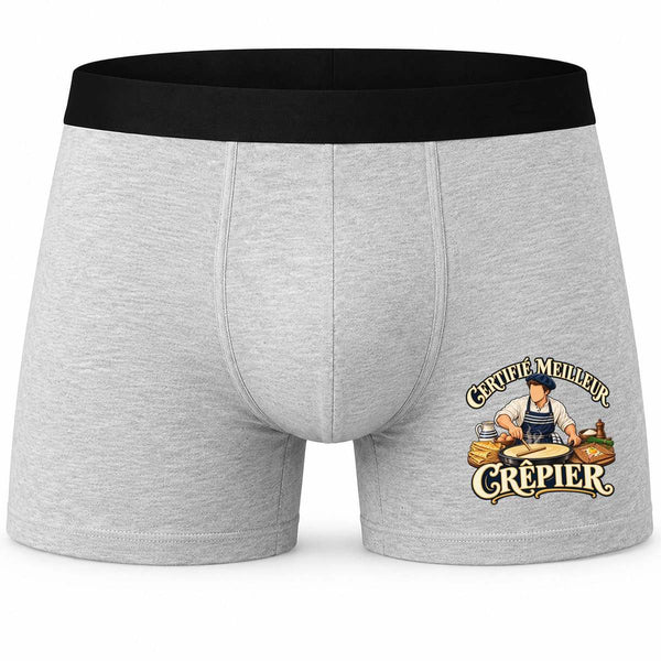 Boxer Homme Certifié Meilleur crêpier | Caleçon Coton Gris Motif Devant Coutures Plates S à 5XL | Idée Cadeau Artisan Fête des Pères Noël
