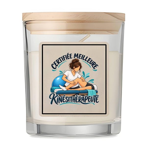 Bougie Parfumée Vanille Certifiée meilleure kinésithérapeute Certifié Meilleur | modèle 1 | Verre 8,5 cm Couvercle Bambou et Boîte Cadeau | Déco Salon Chambre Détente