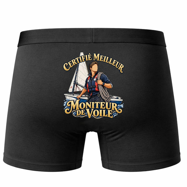 Boxer Homme Certifié Meilleur Moniteur de Voile | Caleçon Coton Noir Motif au Dos Coutures Plates S à 5XL | Idée Cadeau Coach Fête des Pères Noël