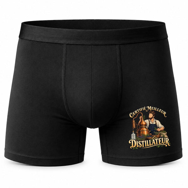 Boxer Homme Certifié Meilleur distillateur | Caleçon Coton Noir Motif Devant Coutures Plates S à 5XL | Idée Cadeau Artisan Fête des Pères Noël