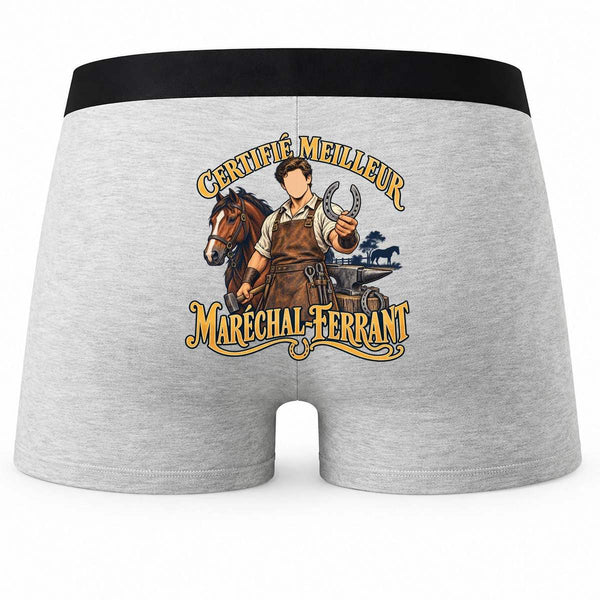 Boxer Homme Certifié Meilleur maréchal-ferrant | modèle 2 | Caleçon Coton Gris Motif au Dos Coutures Plates S à 5XL | Idée Cadeau Artisan Fête des Pères Noël