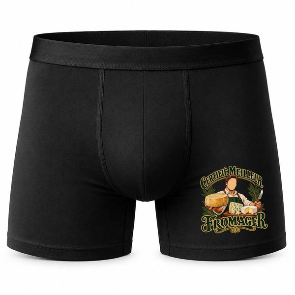 Boxer Homme Certifié Meilleur fromager | Caleçon Coton Noir Motif Devant Coutures Plates S à 5XL | Idée Cadeau Artisan Fête des Pères Noël